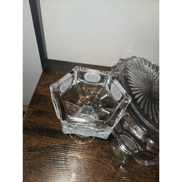 Vintage Coin Dot Glass Centerpiece Bowl & Candle Holders Set Clear - Picture 15 of 16